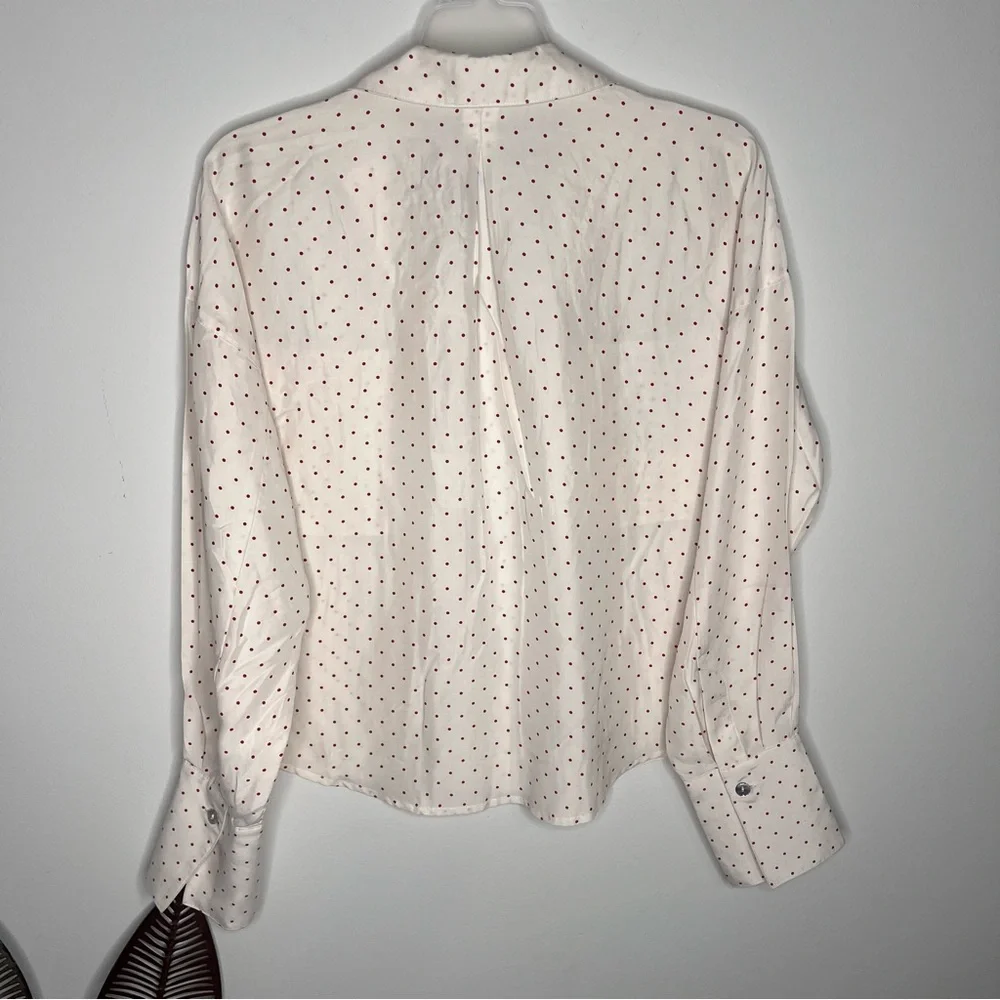 M19 Free People White Red Silk‎ Polka Dot Button Down Shirt